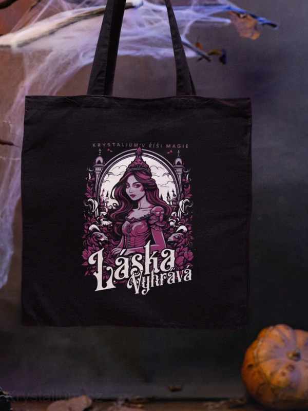LÁSKA VYHRÁVÁ plátěná taška ČERNÁ